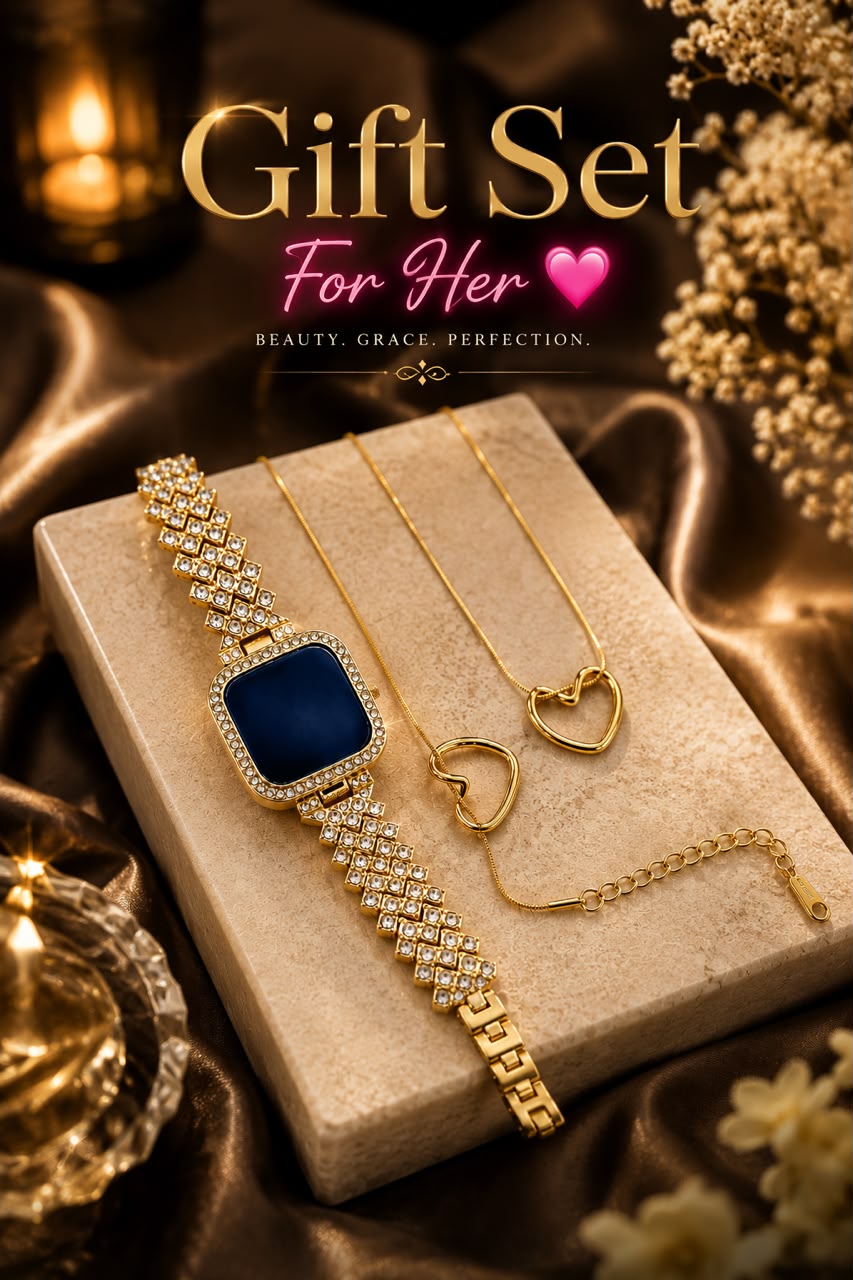 Ladies Gift Set with LED Touch Watch, Heart Bracelet & Pendant