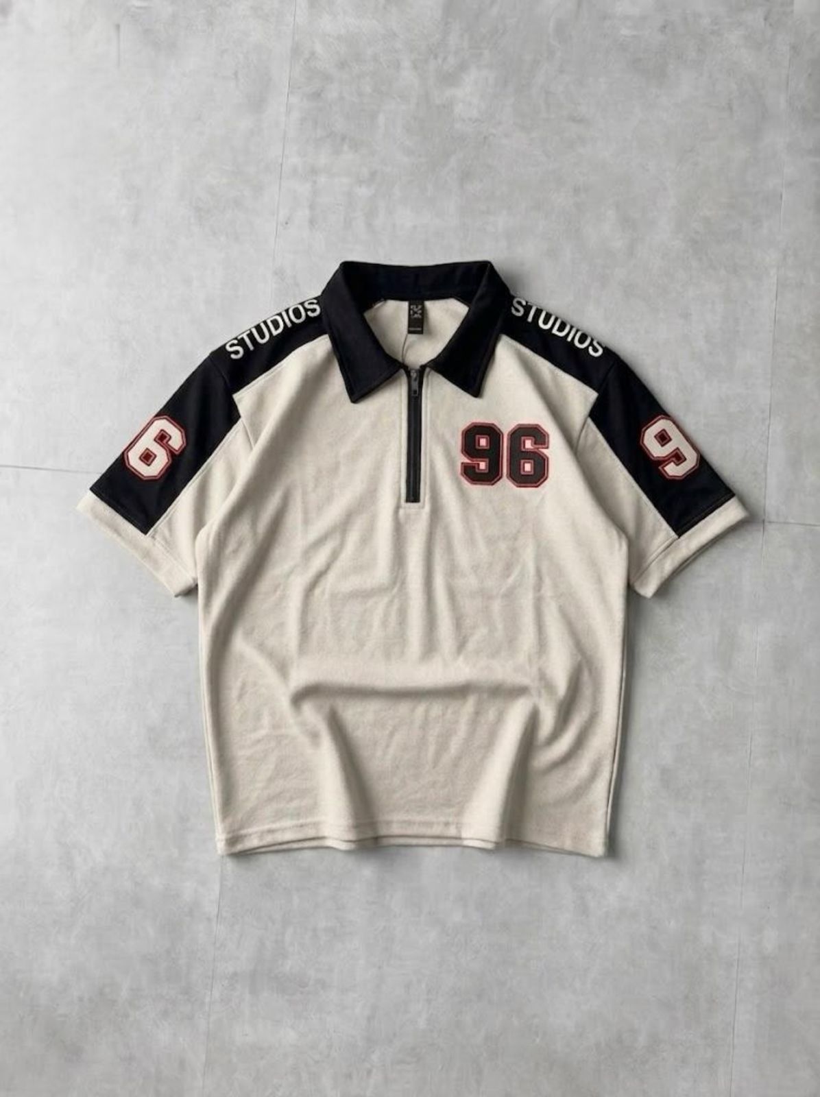 96 Front back Embosed Printed Zip Polo
