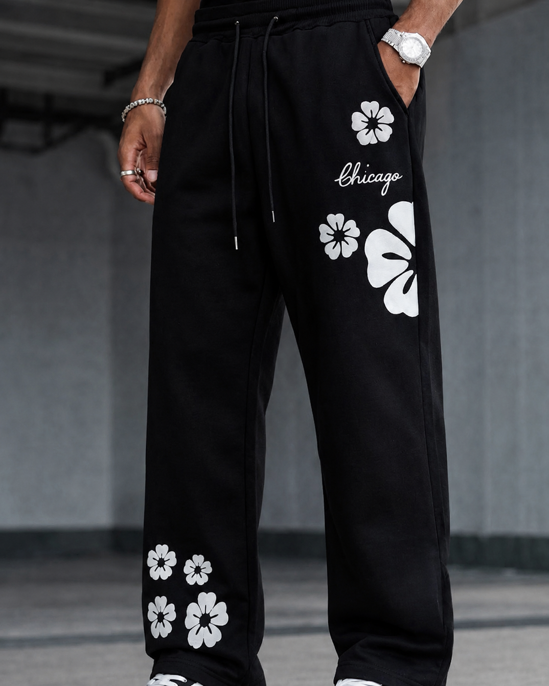 Men's Floral Graphic Baggy Trousers – Premium Loose Fit Streetwear Pants