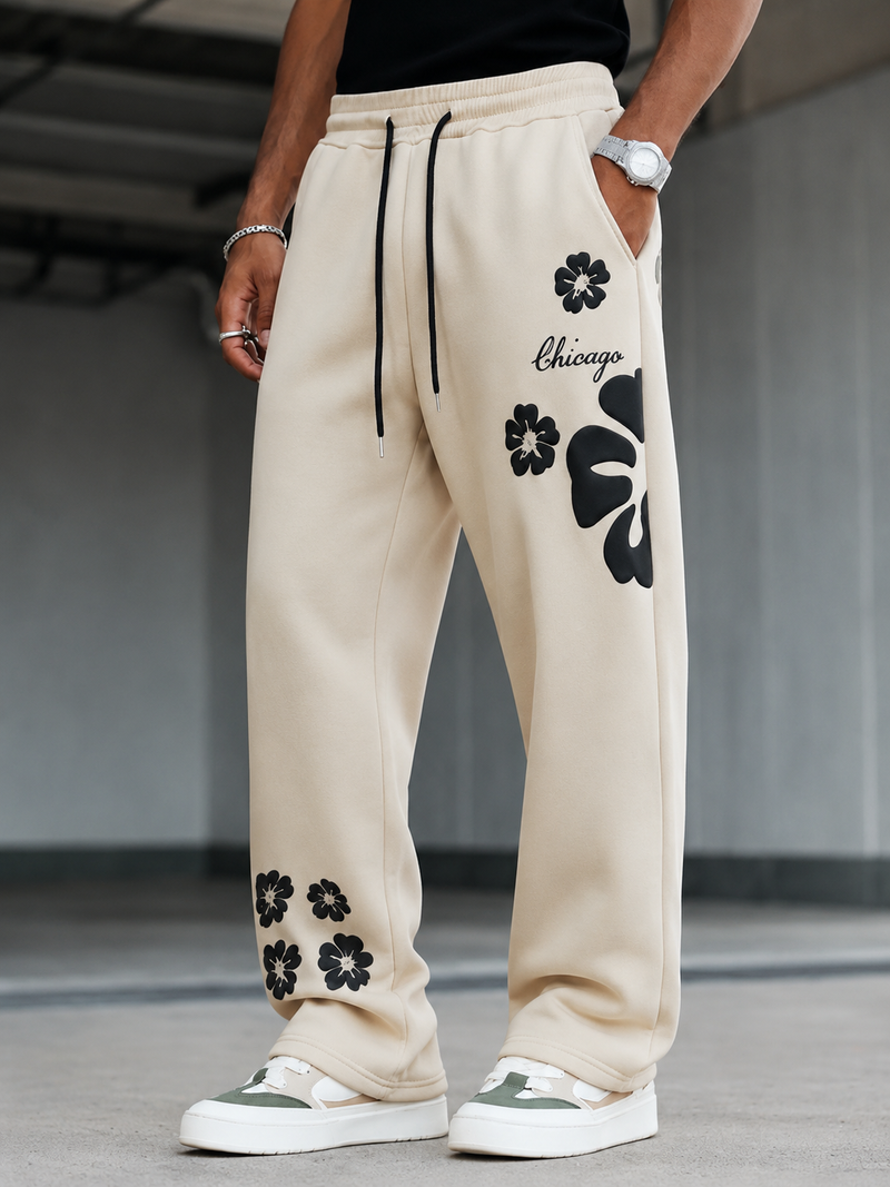 Men's Floral Graphic Baggy Trousers – Premium Loose Fit Streetwear Pants