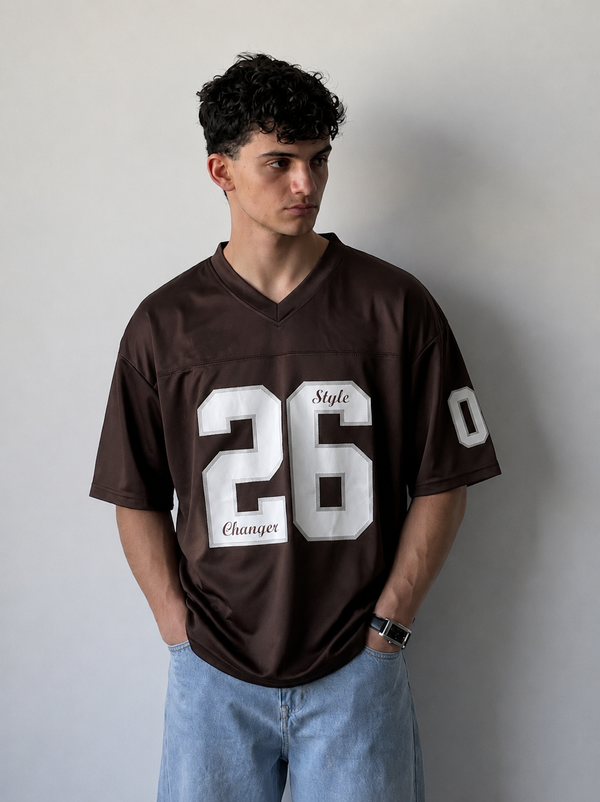 V Neck 26 Printed Drop Shoulder T-Shirt – Interlock Fabric