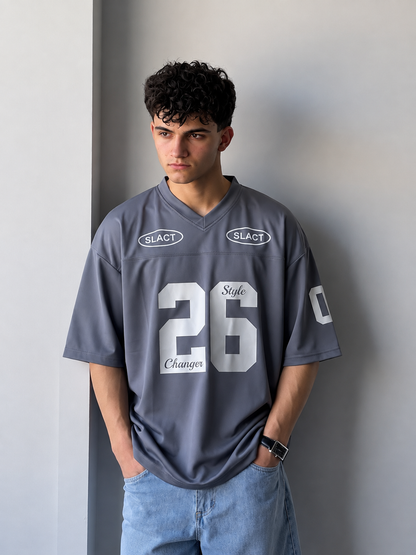V Neck 26 Printed Drop Shoulder T-Shirt – Interlock Fabric