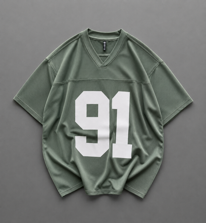 V Neck 91 Printed Drop Shoulder T-Shirt – Corduroy Fabric