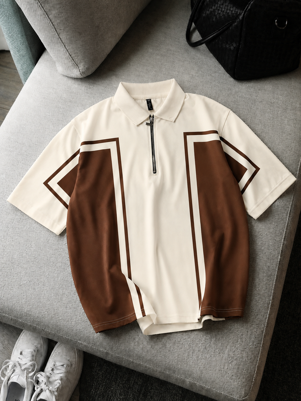 Zip Style Contrast Print Polo T-Shirt – Fine Terry | AATISHWEAR
