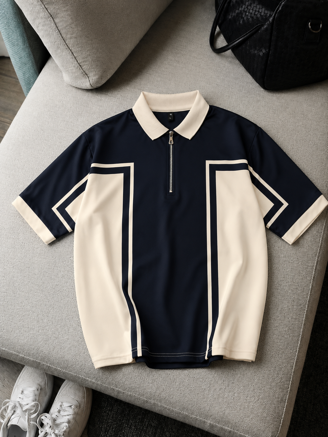 Zip Style Contrast Print Polo T-Shirt – Fine Terry | AATISHWEAR