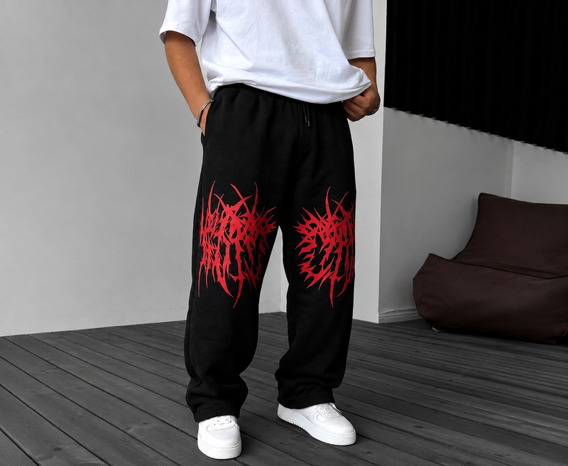 Men's Graphic Baggy Trousers – Premium Streetwear Loose Fit Black Joggers