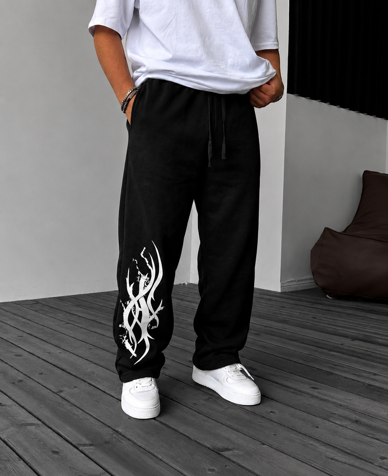 Men's Graphic Baggy Trousers – Premium Streetwear Loose Fit Black Joggers