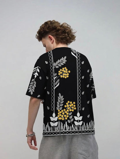 All Over Graphic Drop Shoulder T-Shirt – Printed Cotton Jersey Oversized Tee