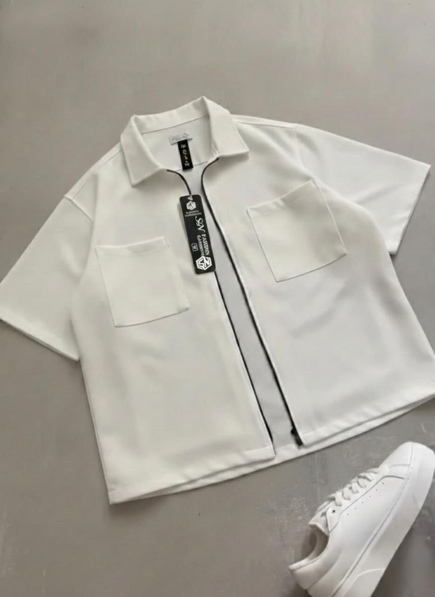 Korean Full Zip Oversized Shirt – Premium Fine Terry | Trendy Relaxed Fit Streetwear