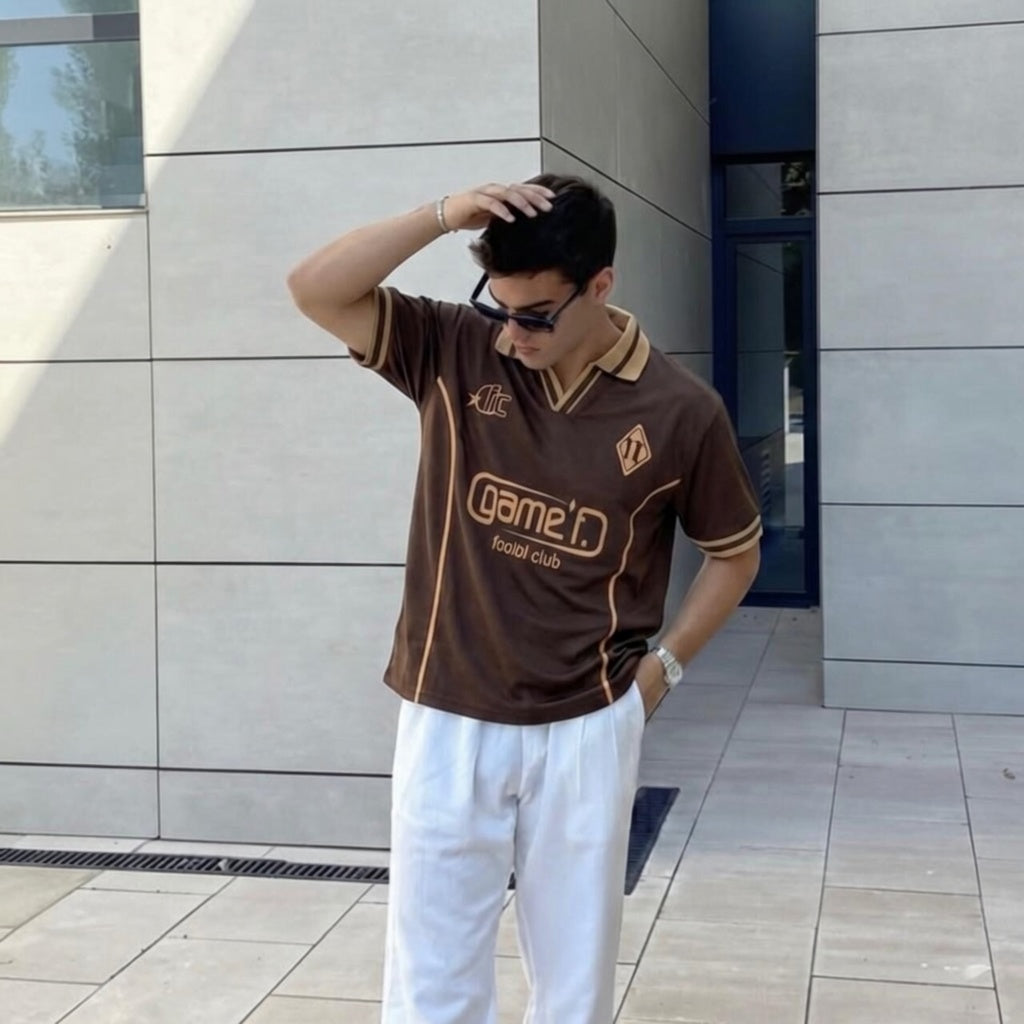 Men’s Premium Football Club Polo T-Shirt | Casual Stylish Summer Tee (Black, Brown, White)