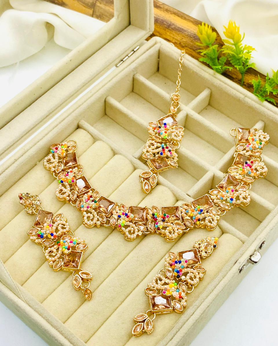 Full Zircon Necklace Set with Earrings & Tika