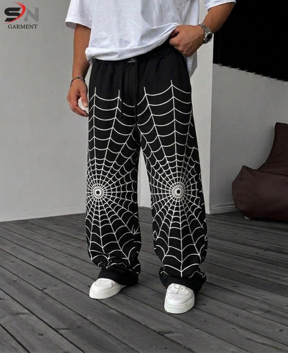 Men's Graphic Baggy Trousers – Premium Streetwear Loose Fit Black Joggers