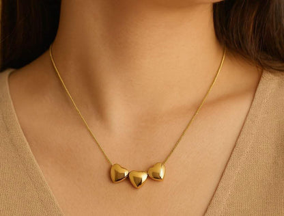 Triple Heart Stainless Steel Pendant Necklace for Women