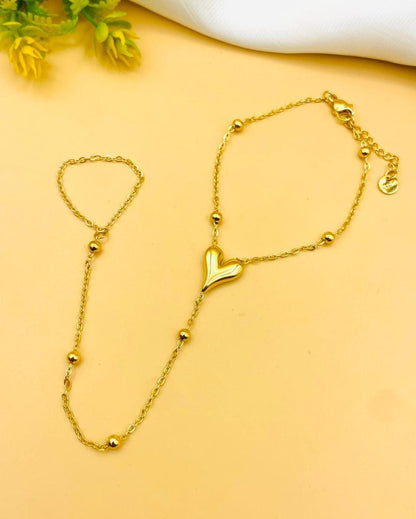 Adjustable Heart Style Stainless Steel Hand Bracelet with Ring