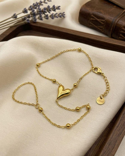 Adjustable Heart Style Stainless Steel Hand Bracelet with Ring