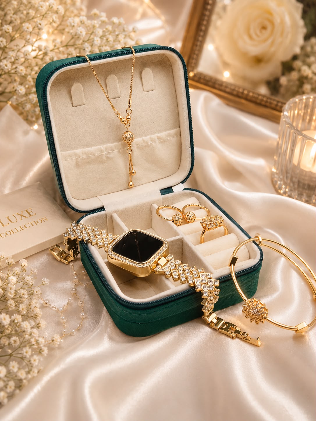 Premium Ladies Gift Set with LED Watch & Gold Plated Jewelry