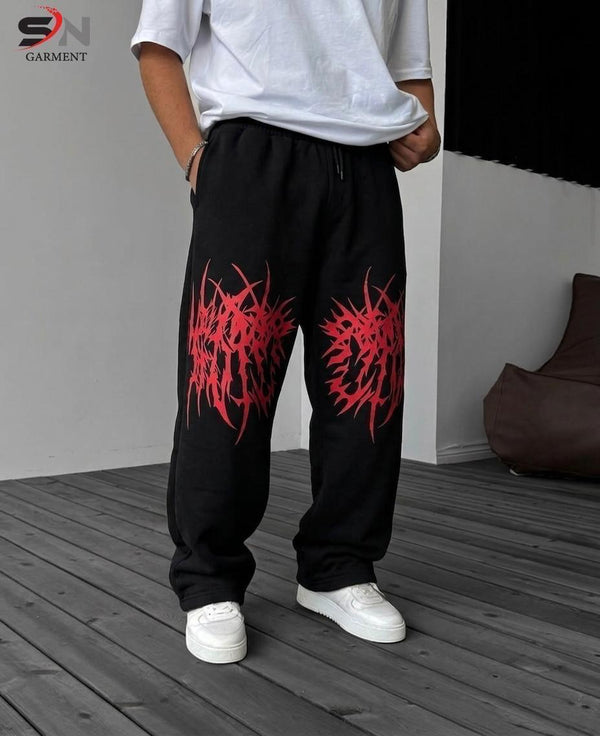 Men's Graphic Baggy Trousers – Premium Streetwear Loose Fit Black Joggers