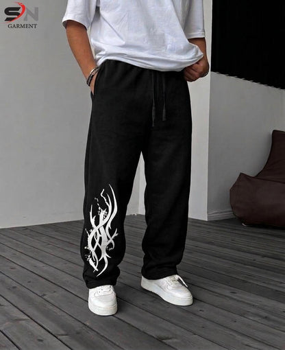 Men's Graphic Baggy Trousers – Premium Streetwear Loose Fit Black Joggers