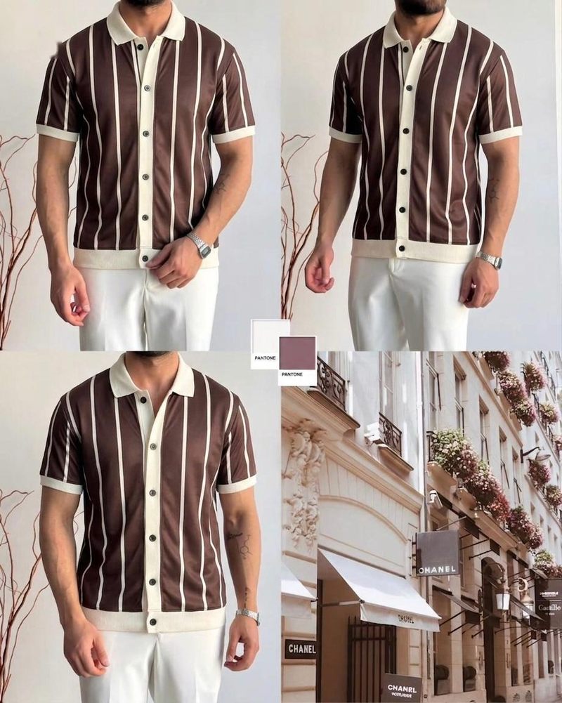 Old Money Button Down Shirt - Premium Striped Knit Polo