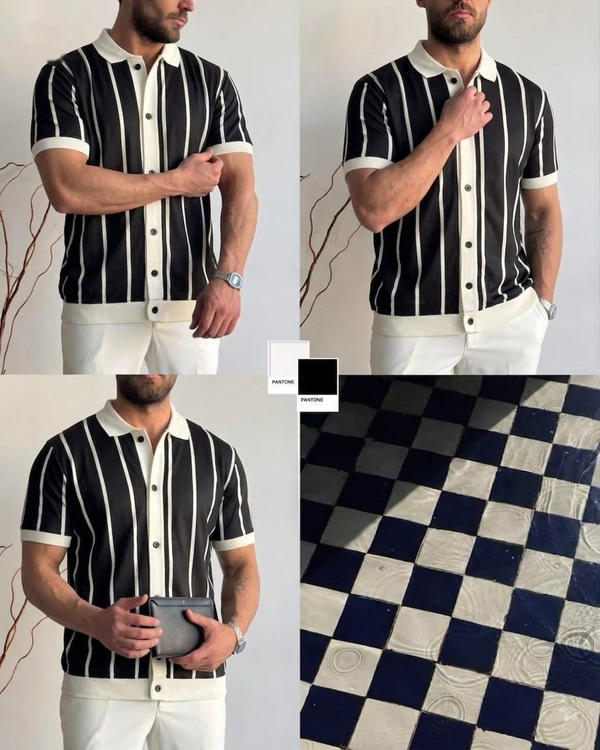 Old Money Button Down Shirt - Premium Striped Knit Polo