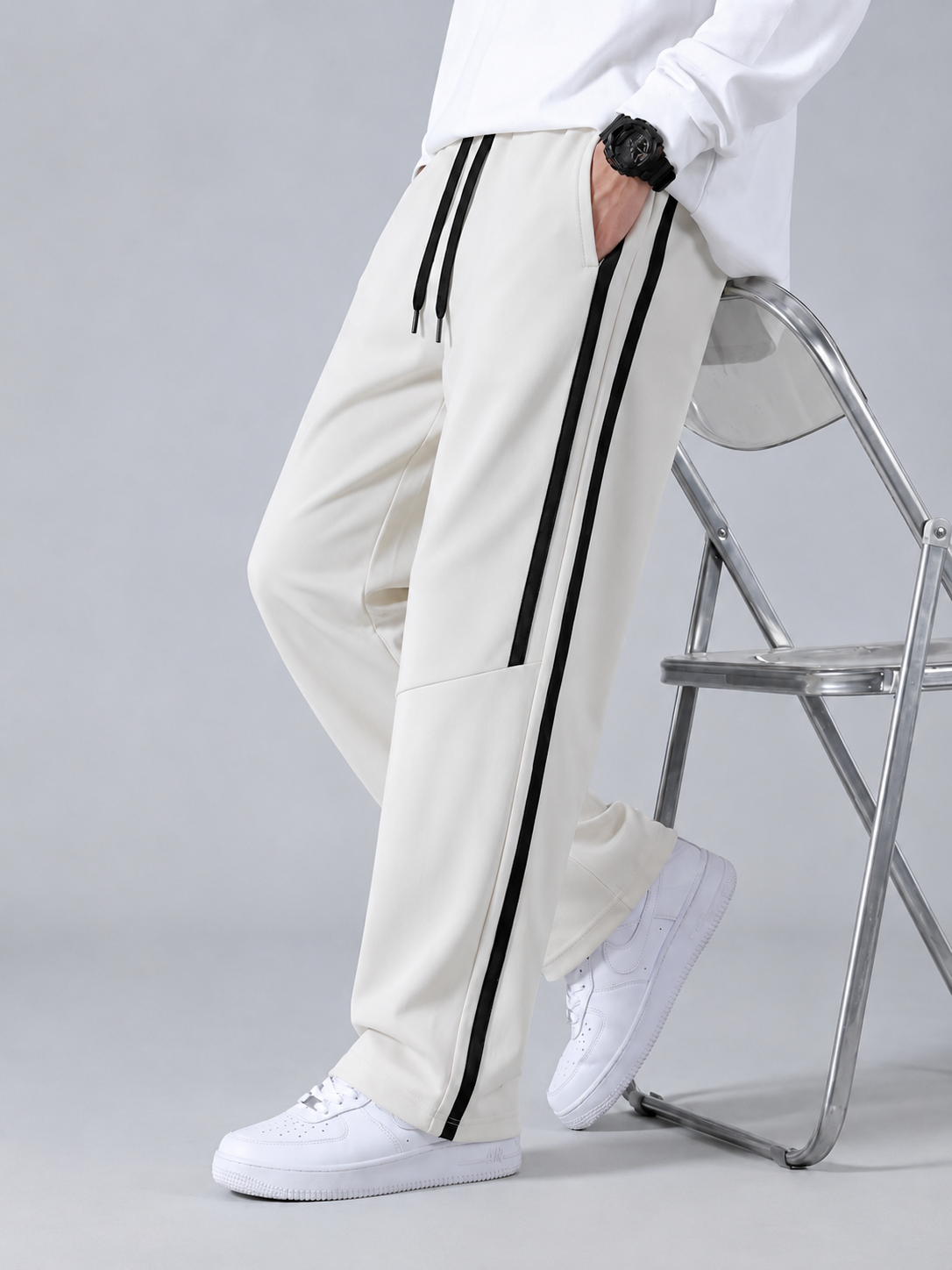 Side Stripe Baggy Trousers – Cotton Terry | AATISHWEAR