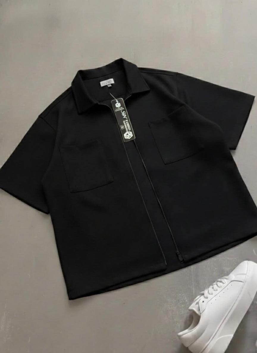 Korean Full Zip Oversized Shirt – Premium Fine Terry | Trendy Relaxed Fit Streetwear