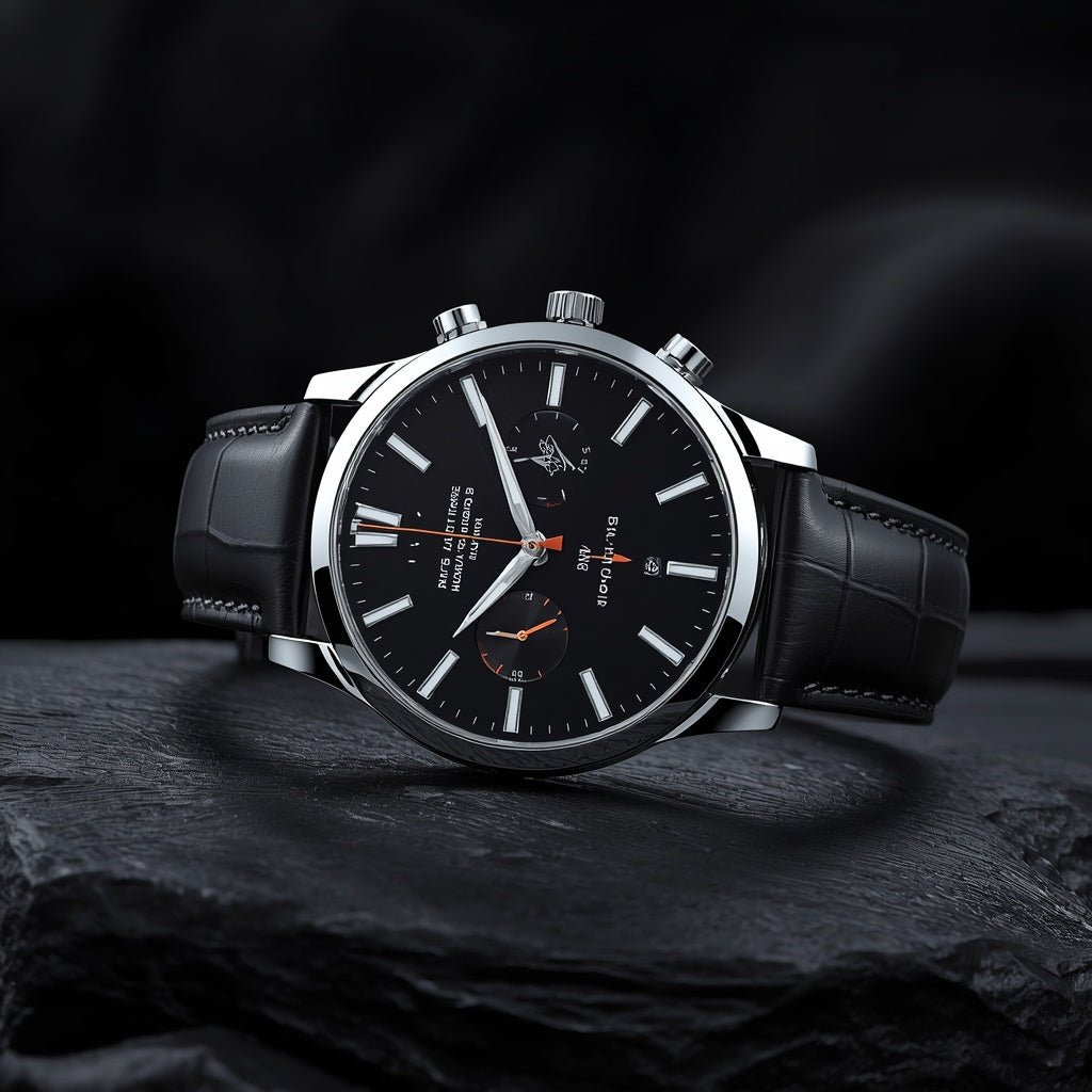 Luxury Men's Black Leather Watch – Premium Stainless Steel Wristwatch