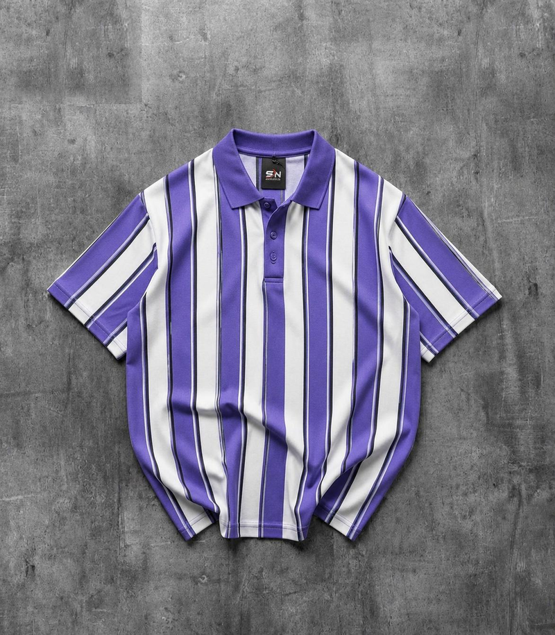 Mix Design Collar Polo - Striped Premium T-Shirt